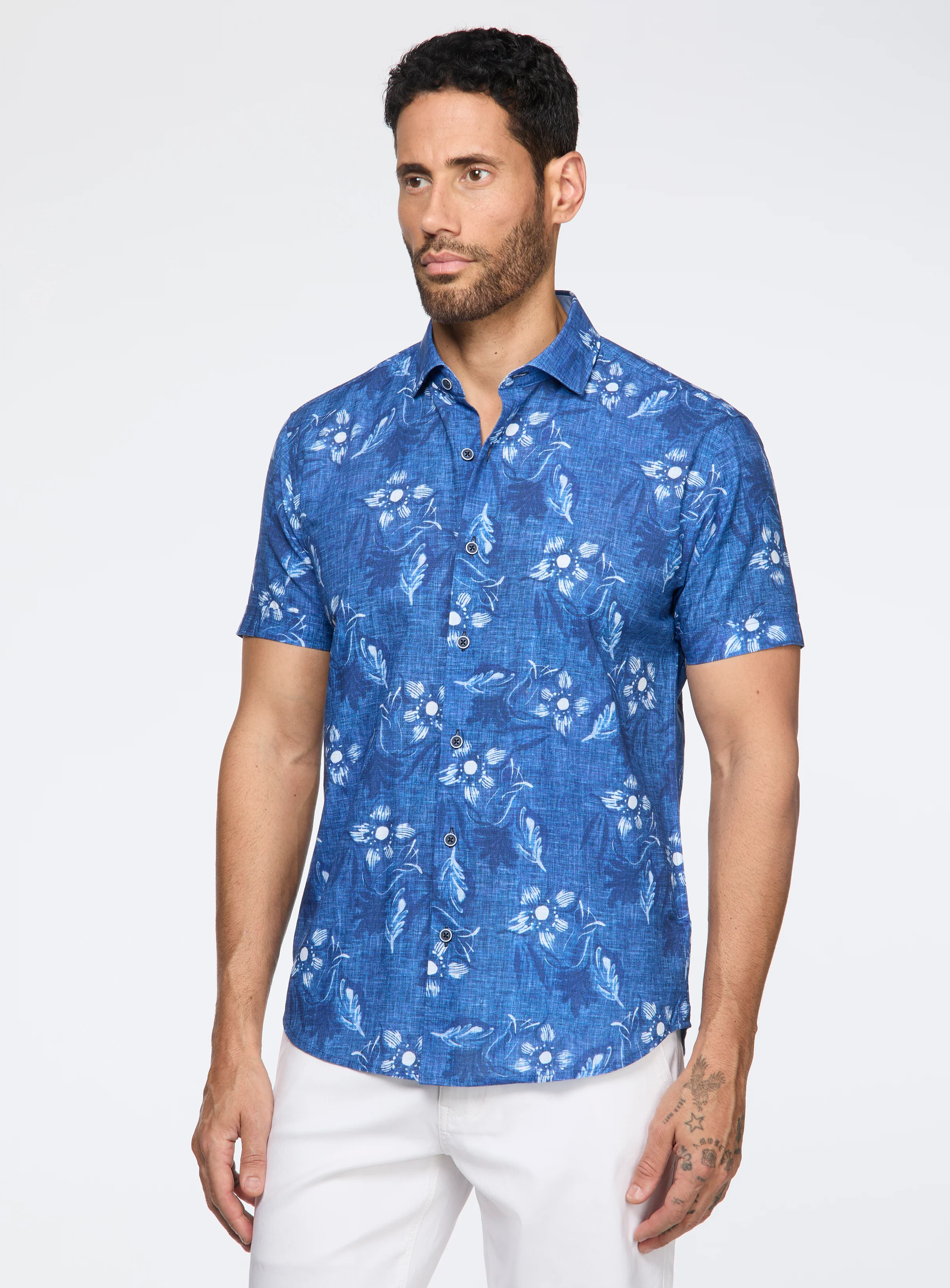 Chemise effet lin à motif aquatique