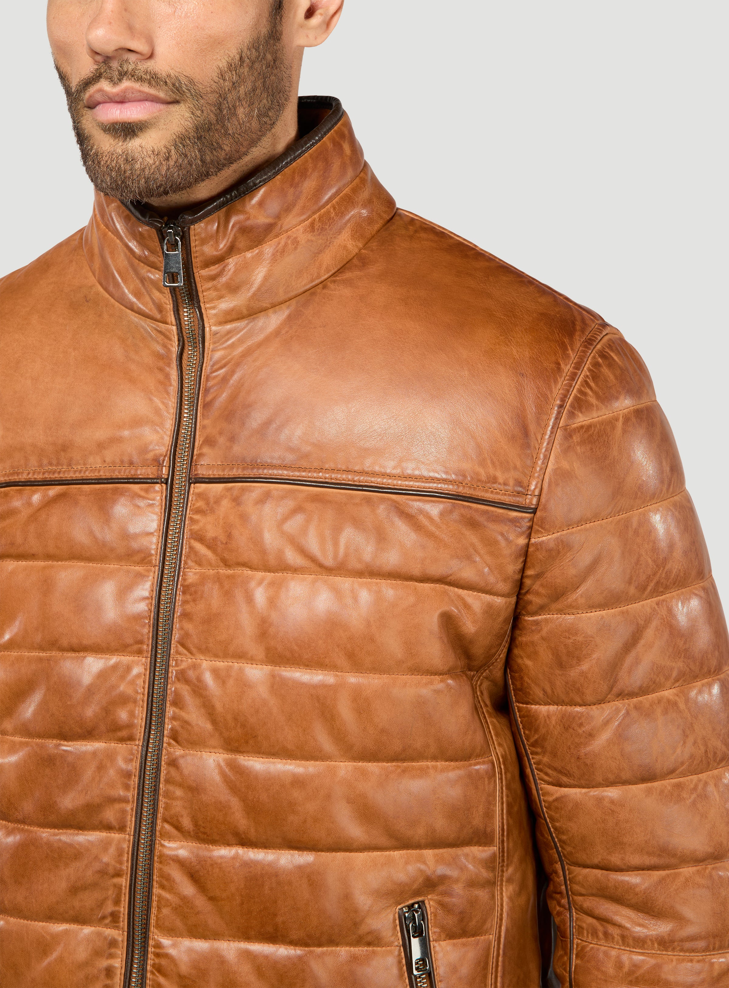 Manteau en cuir brun matelassé - Image 2