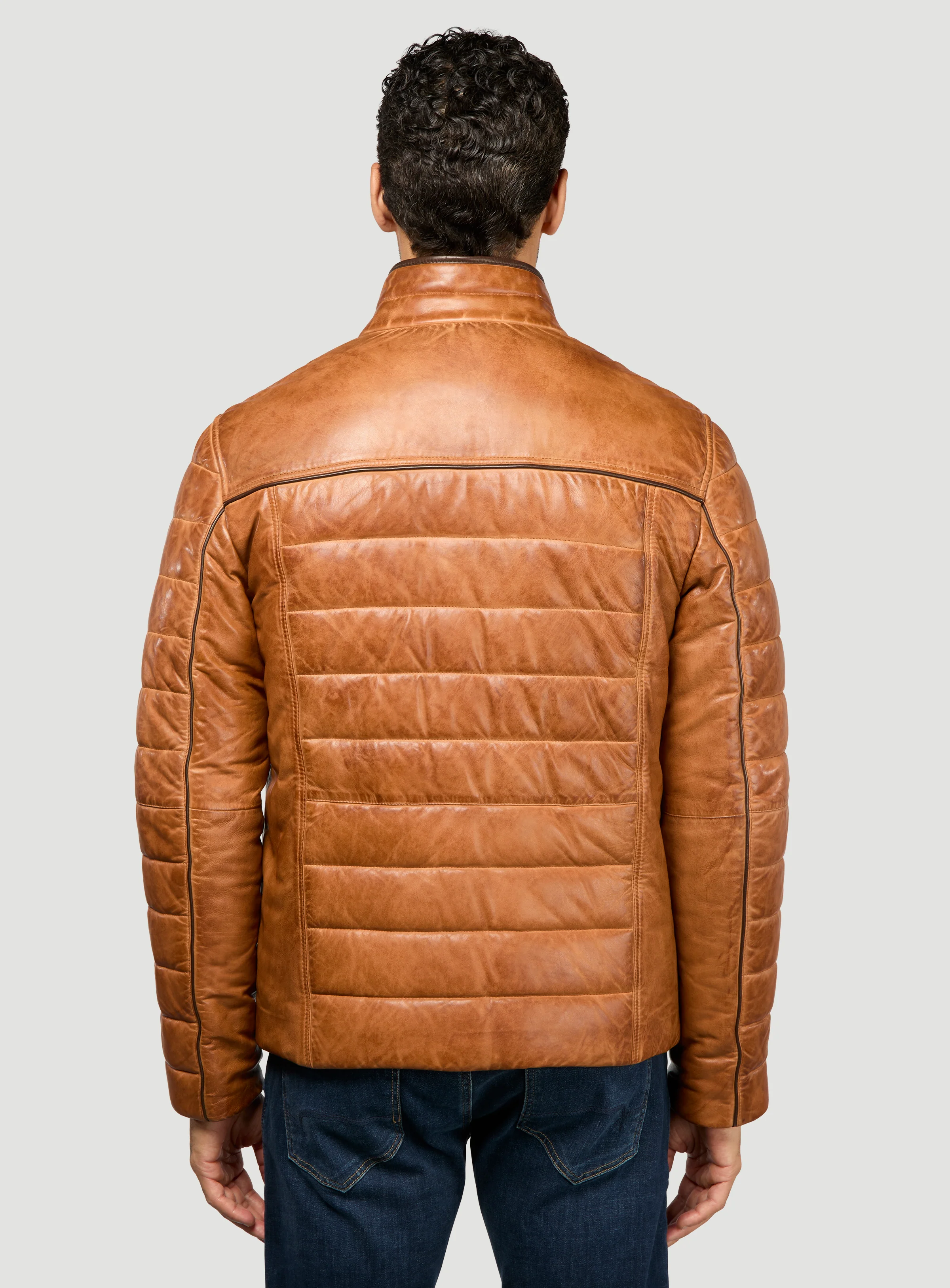 Manteau en cuir brun matelassé - Image 3