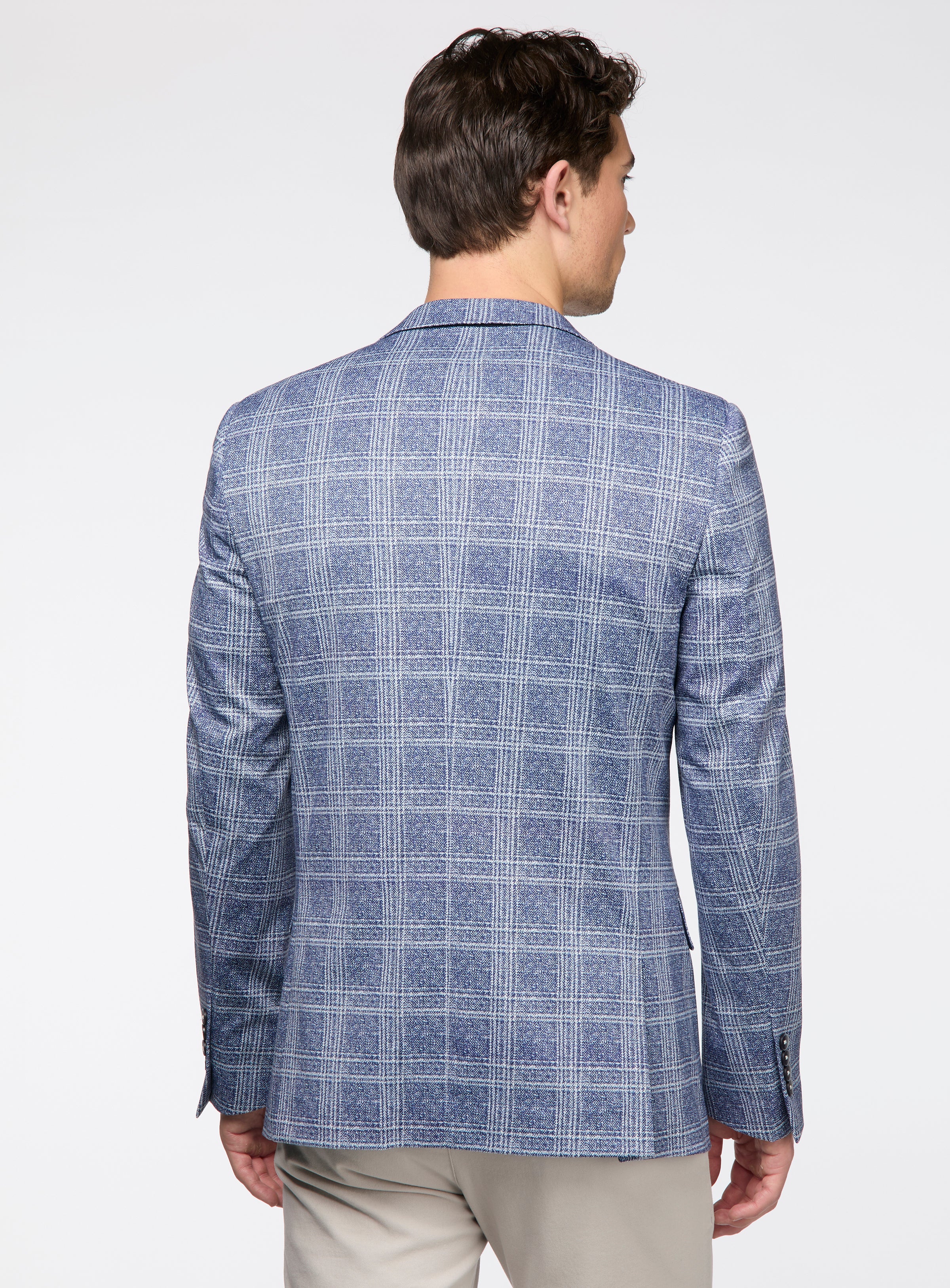 Veston en tricot bleu à carreaux - Image 3