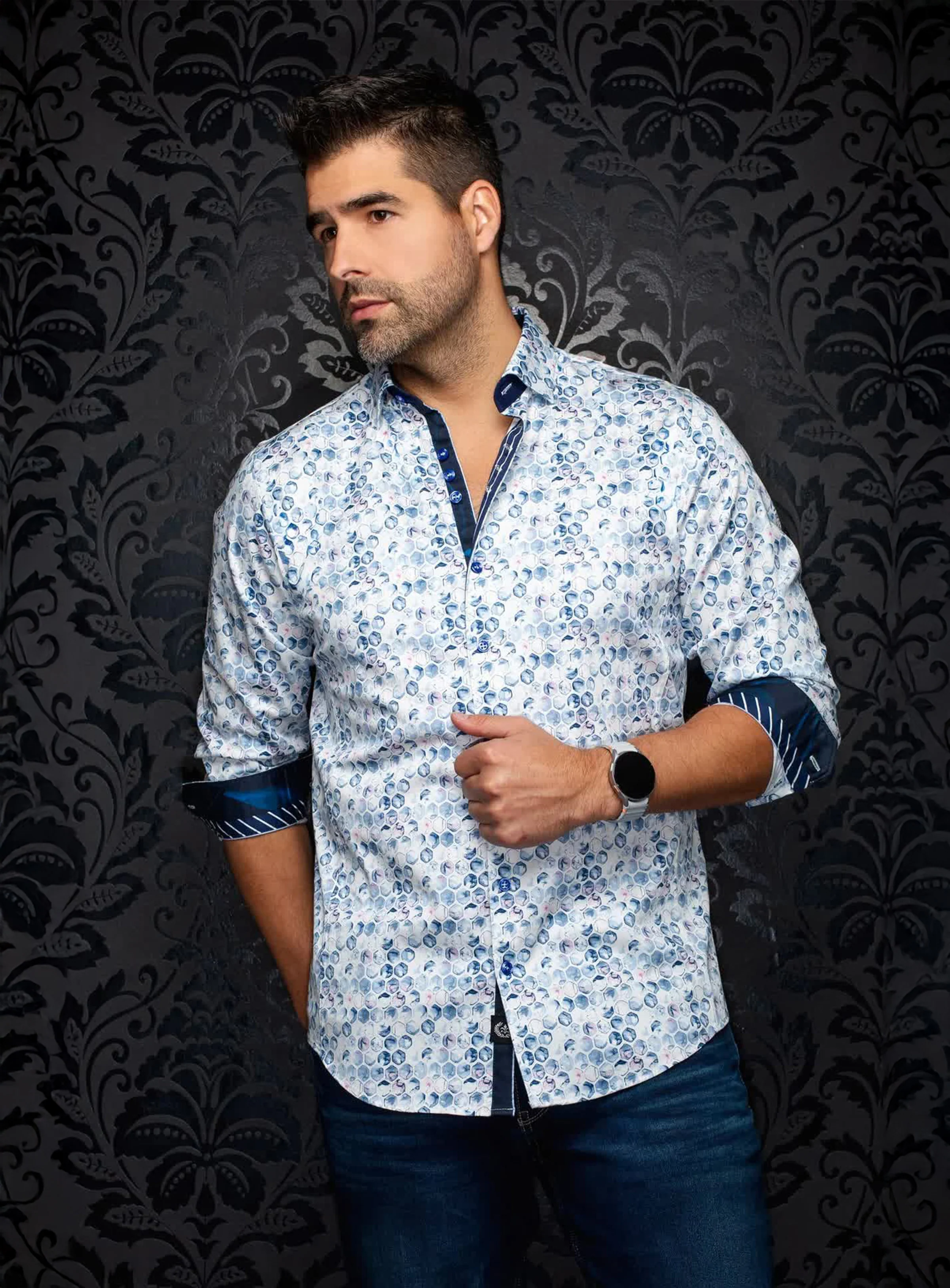Chemise à motif d'hexagone 'Chroma'