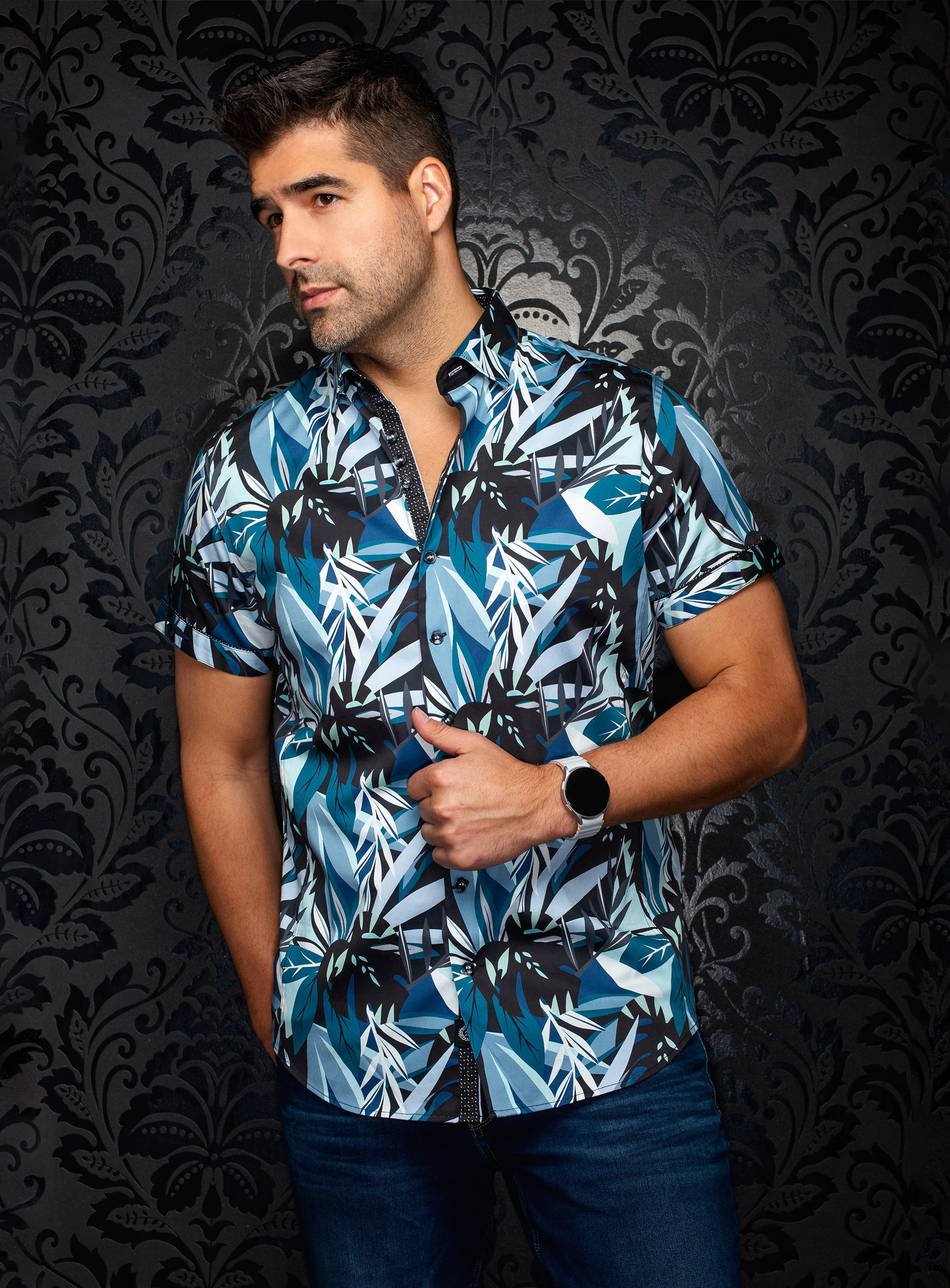 Chemise à motif de feuillages 'Greenwild-SS'