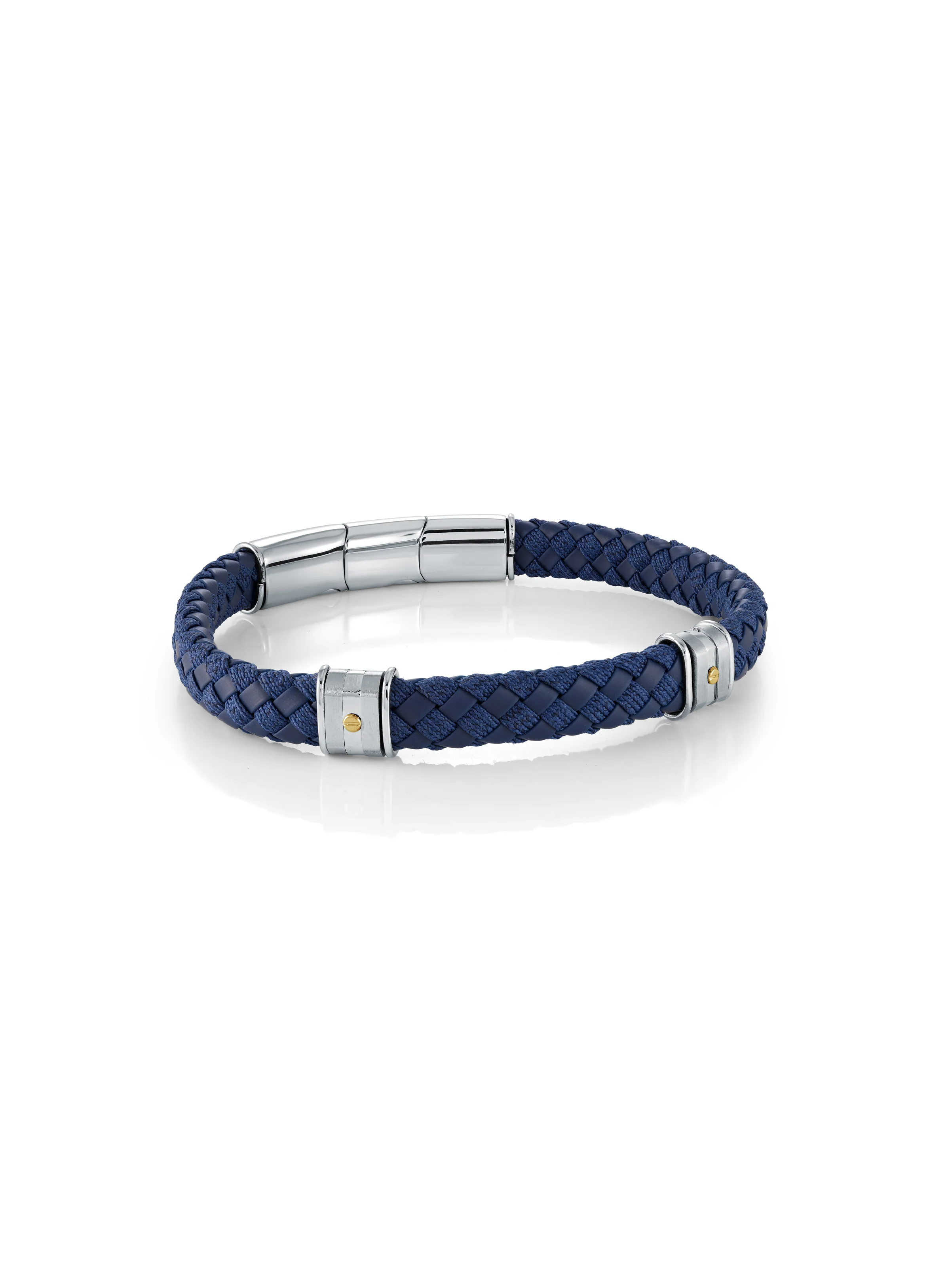Bracelet large en cuir tressé bleu