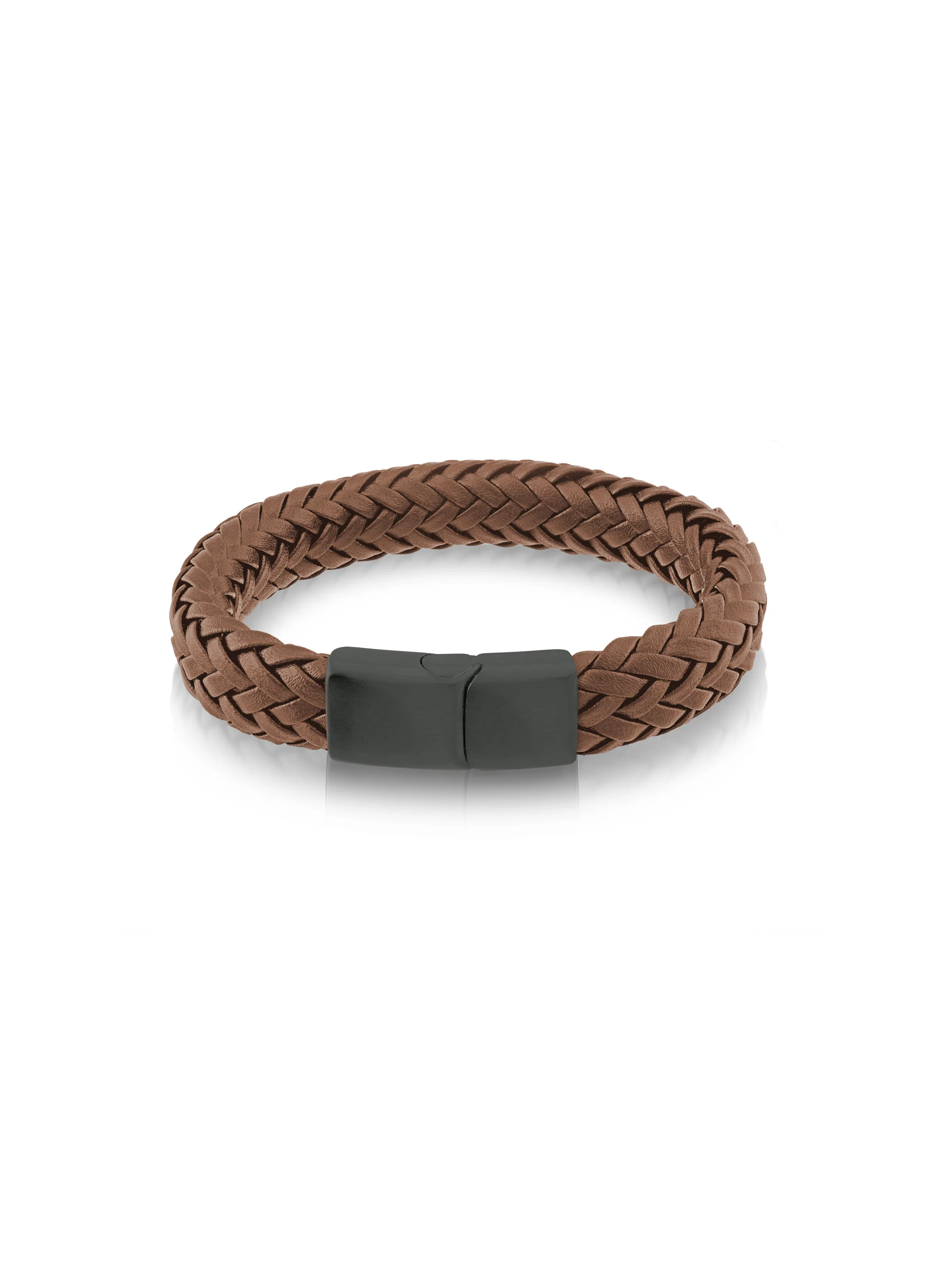 Bracelet large en cuir tressé brun