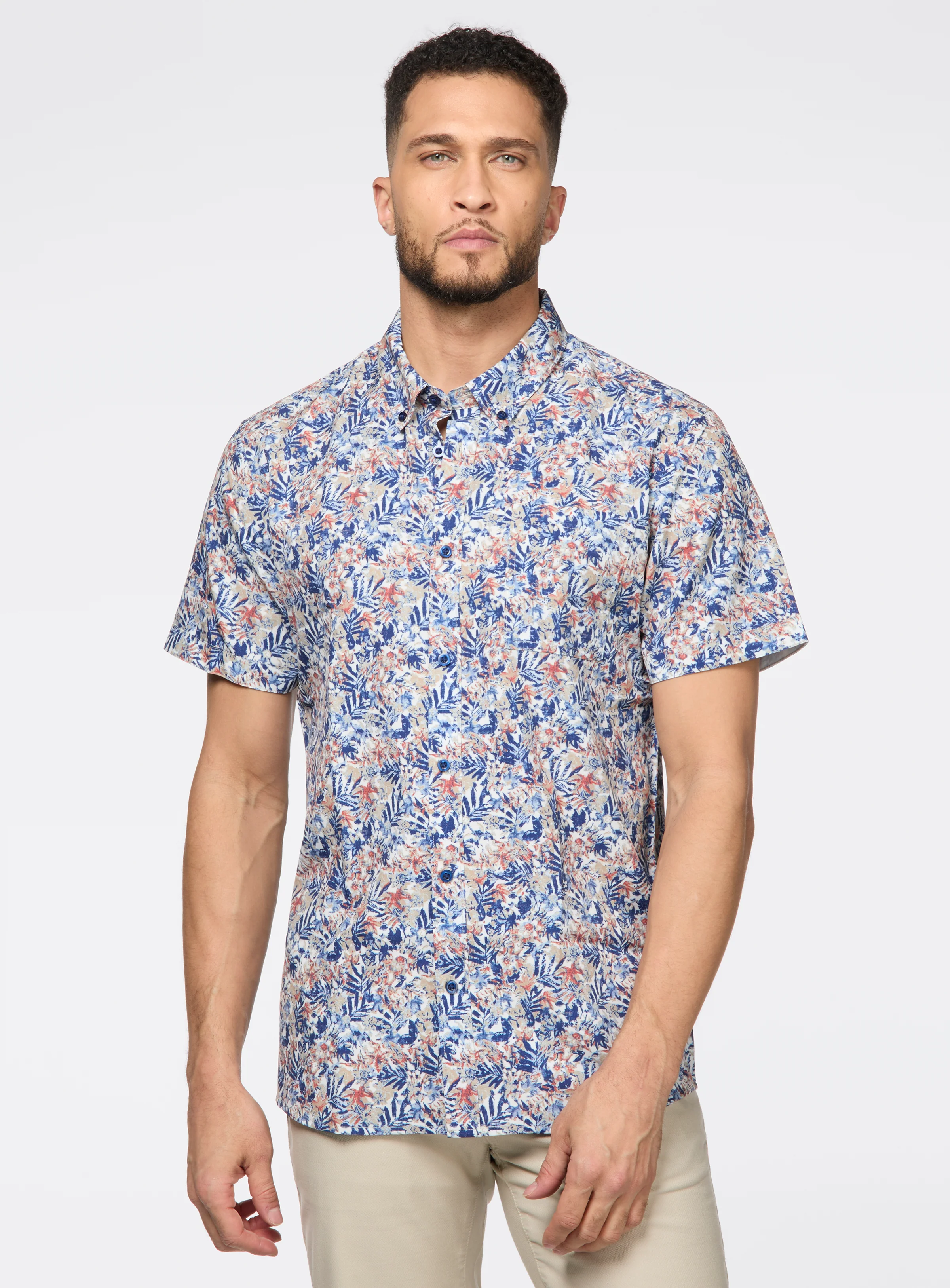 Chemise à motif beige et bleu