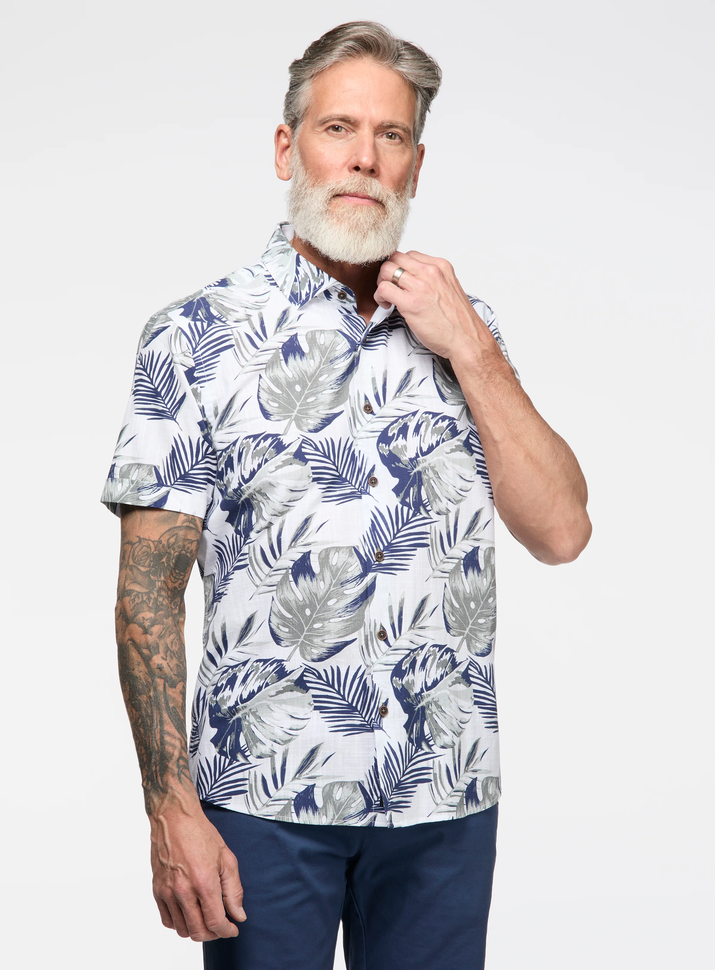 Chemise effet lin à motif de fougère