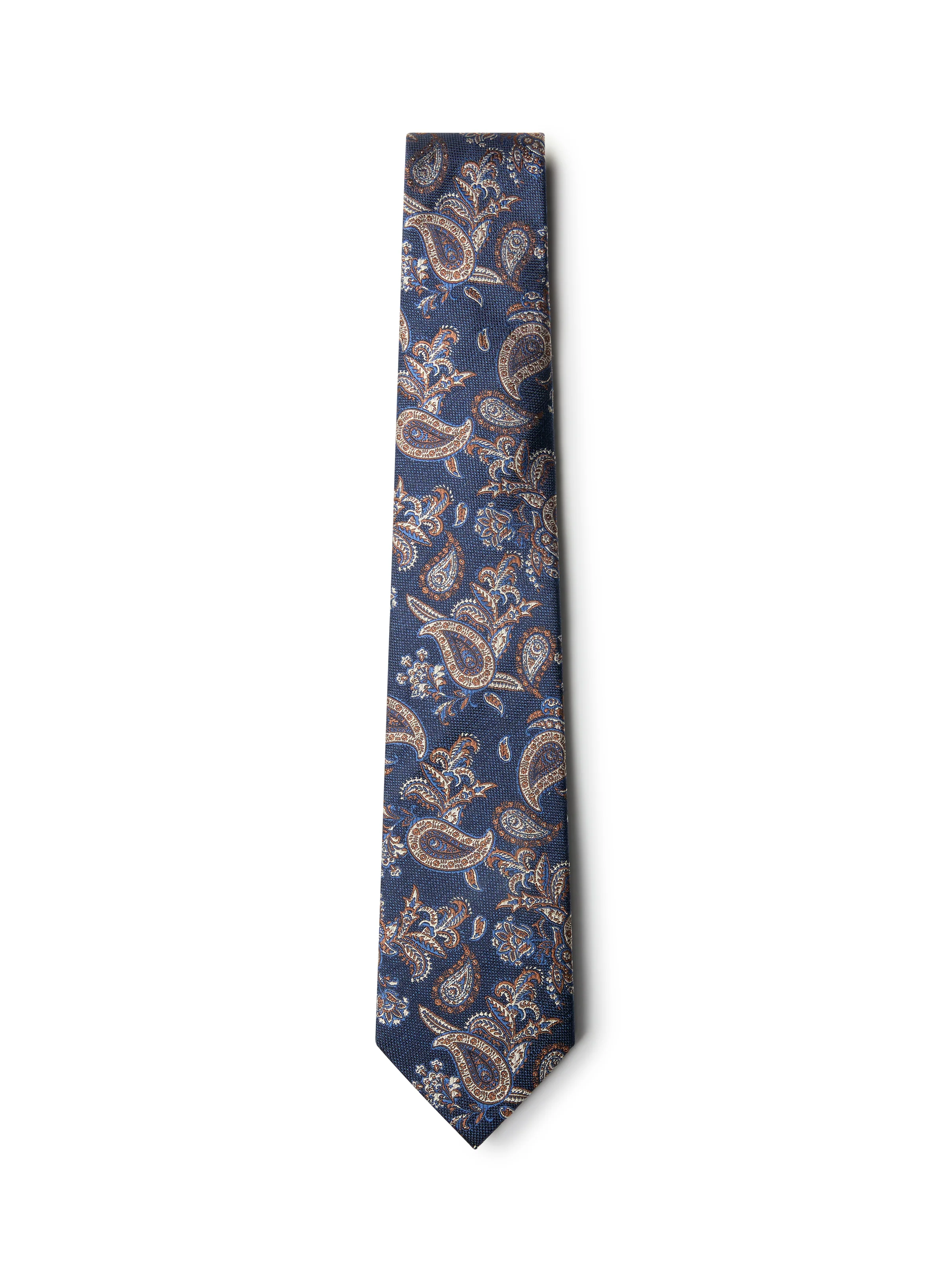 Cravate marine à motif paisley brun