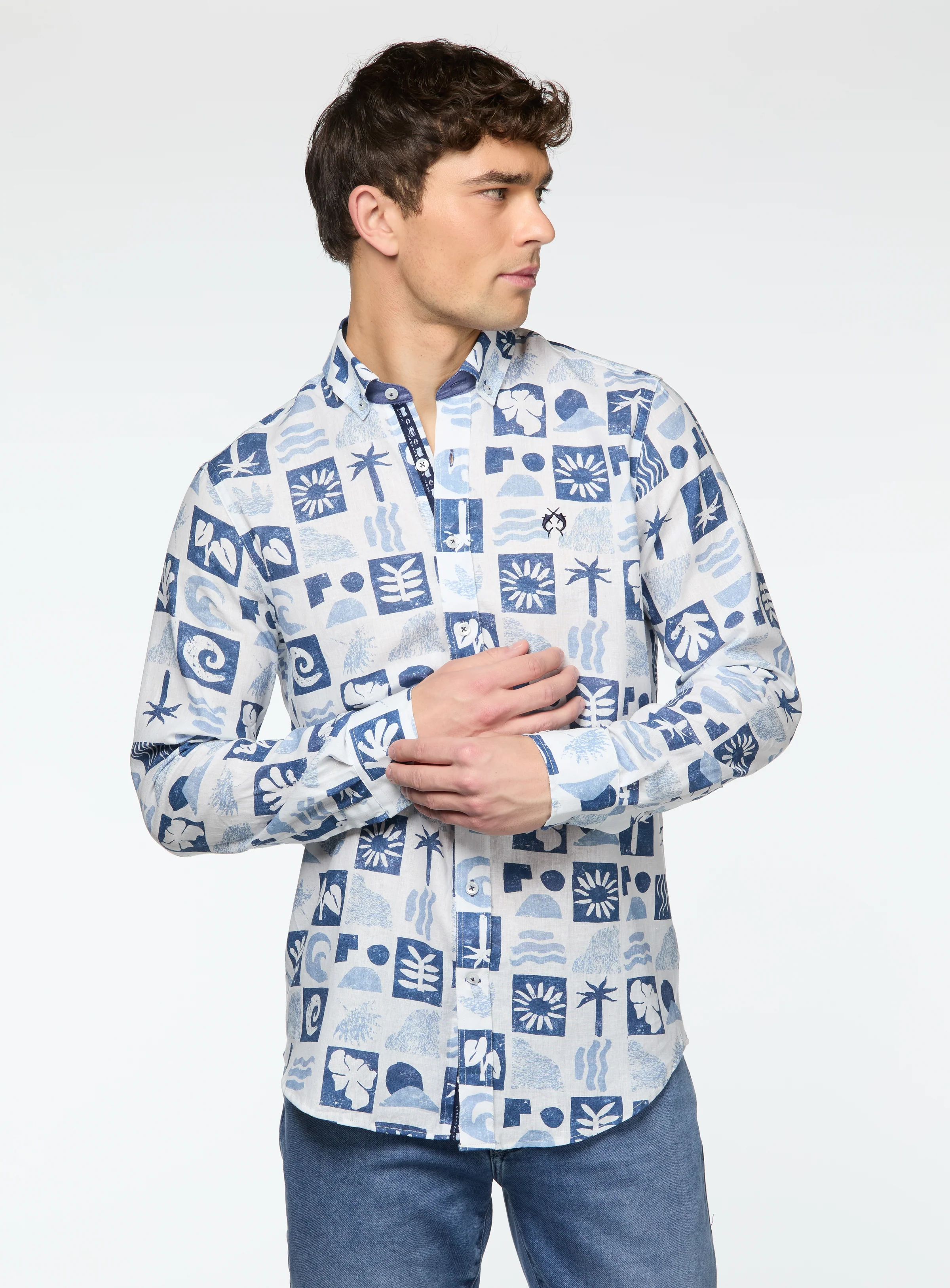 Chemise à imprimé tropical bleu