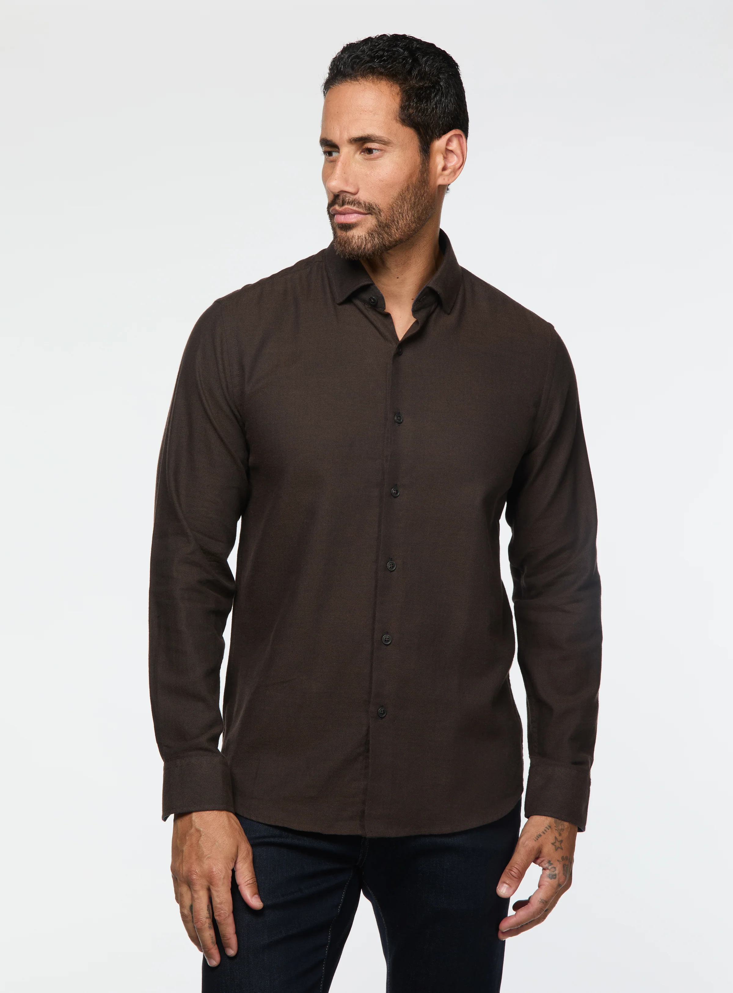Chemise brune en flanelle brossée