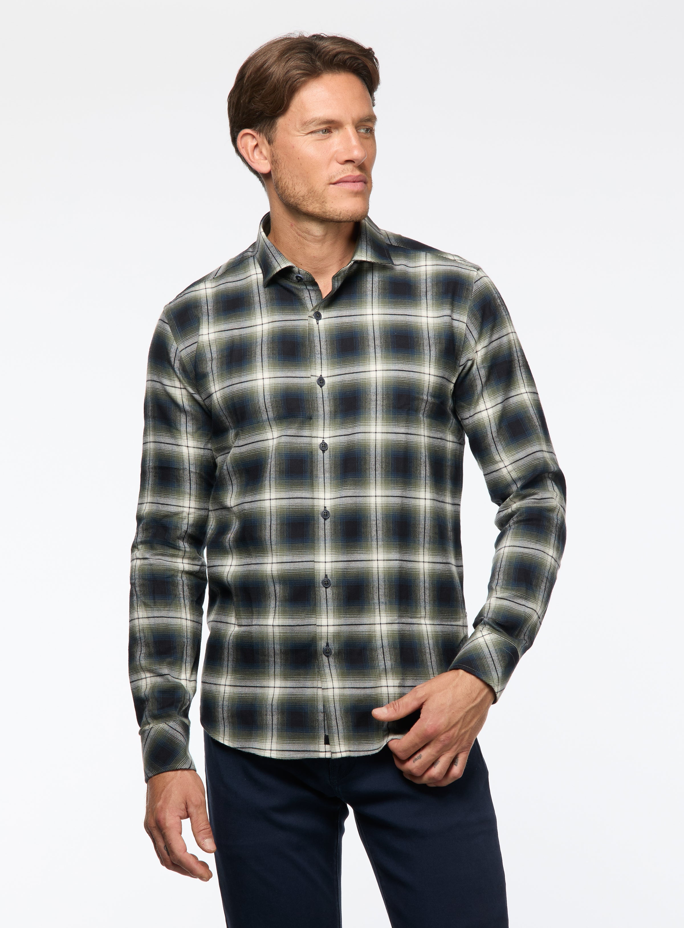 Chemise en flanelle à carreaux marine et verts