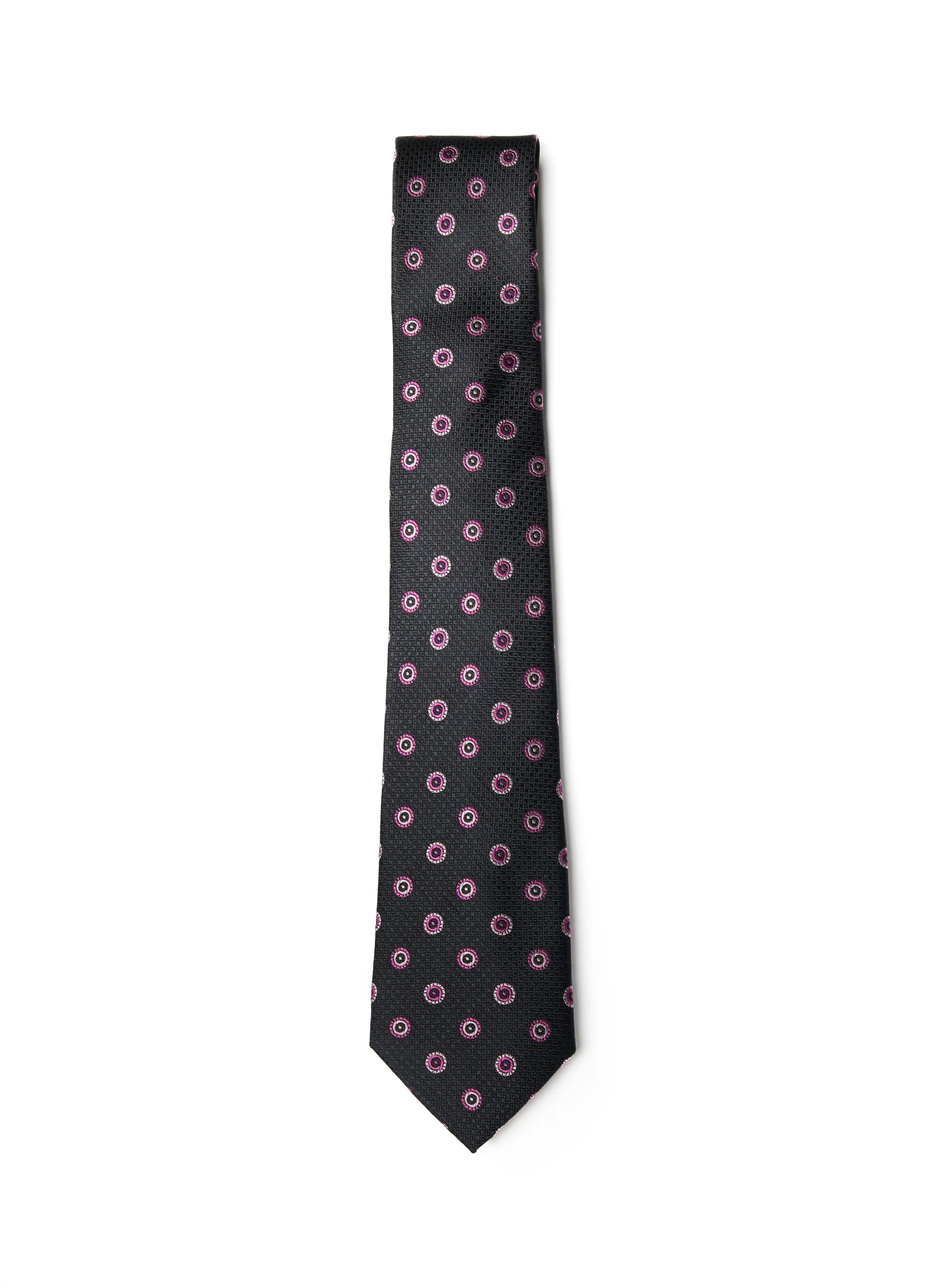 Cravate noire à pois roses deux tons
