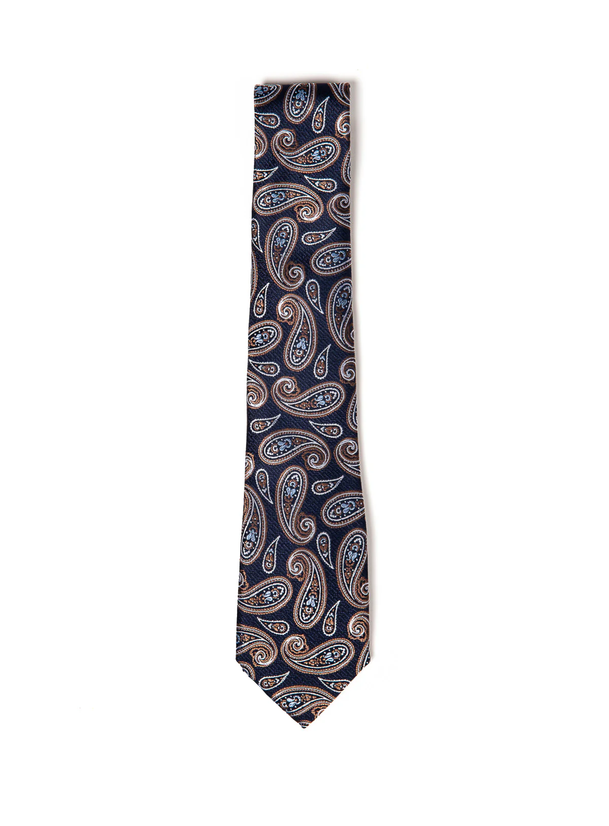 Cravate marine à motif paisley cognac