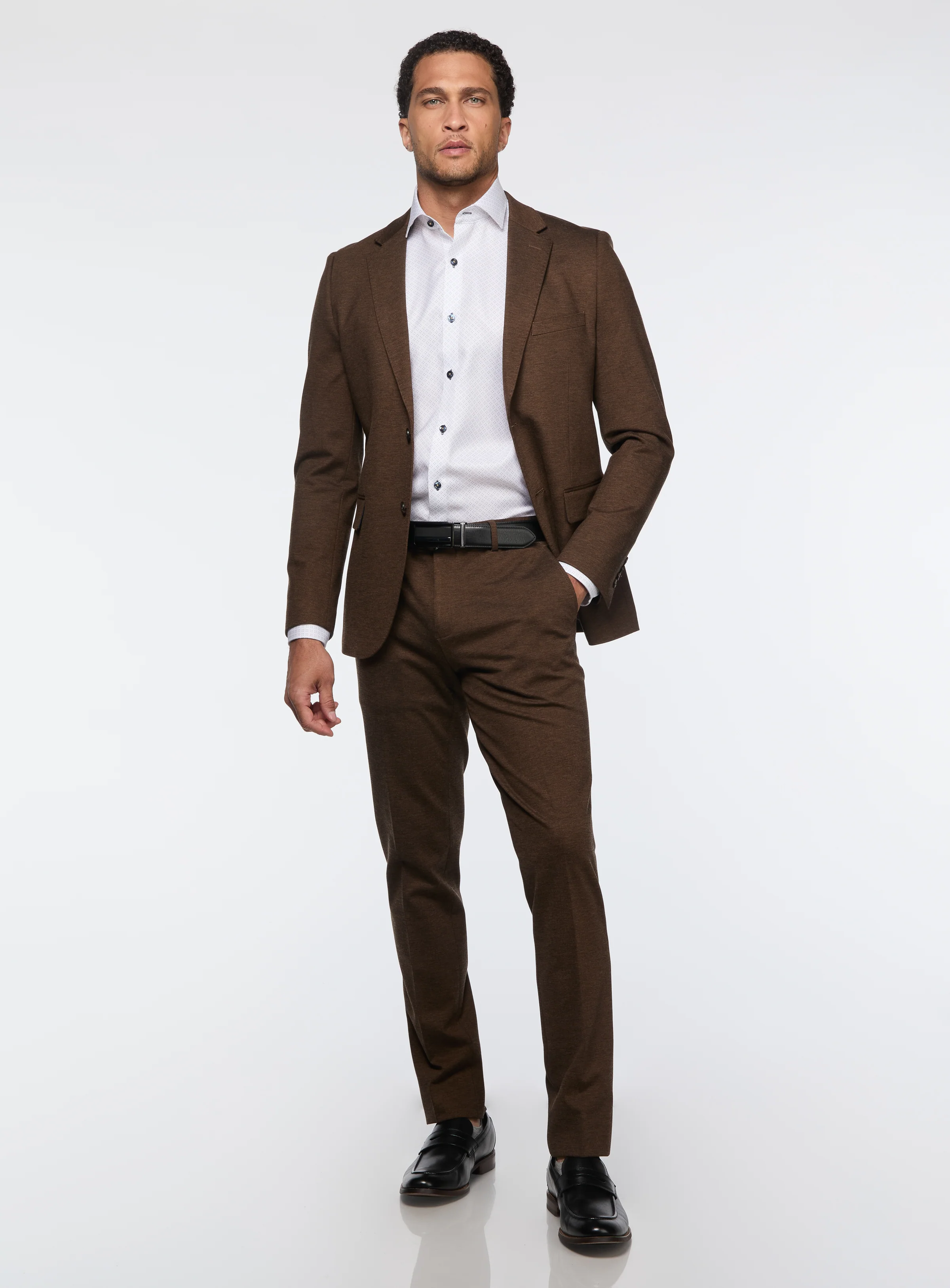 Complet cognac en tricot extensible - Image 3