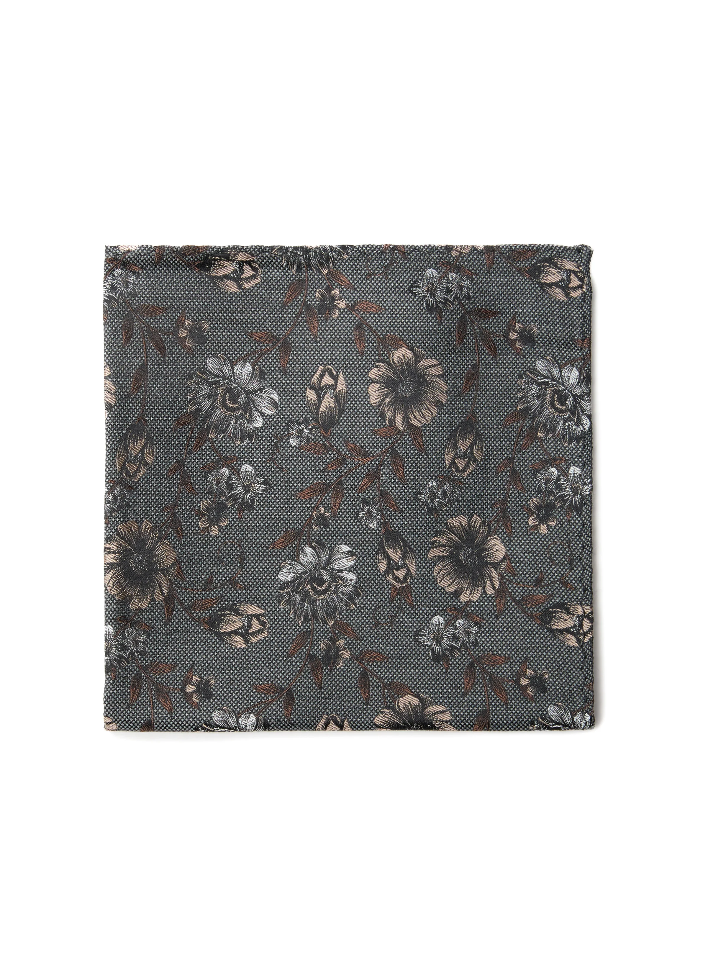 Mouchoir de poche gris à fleurs beiges
