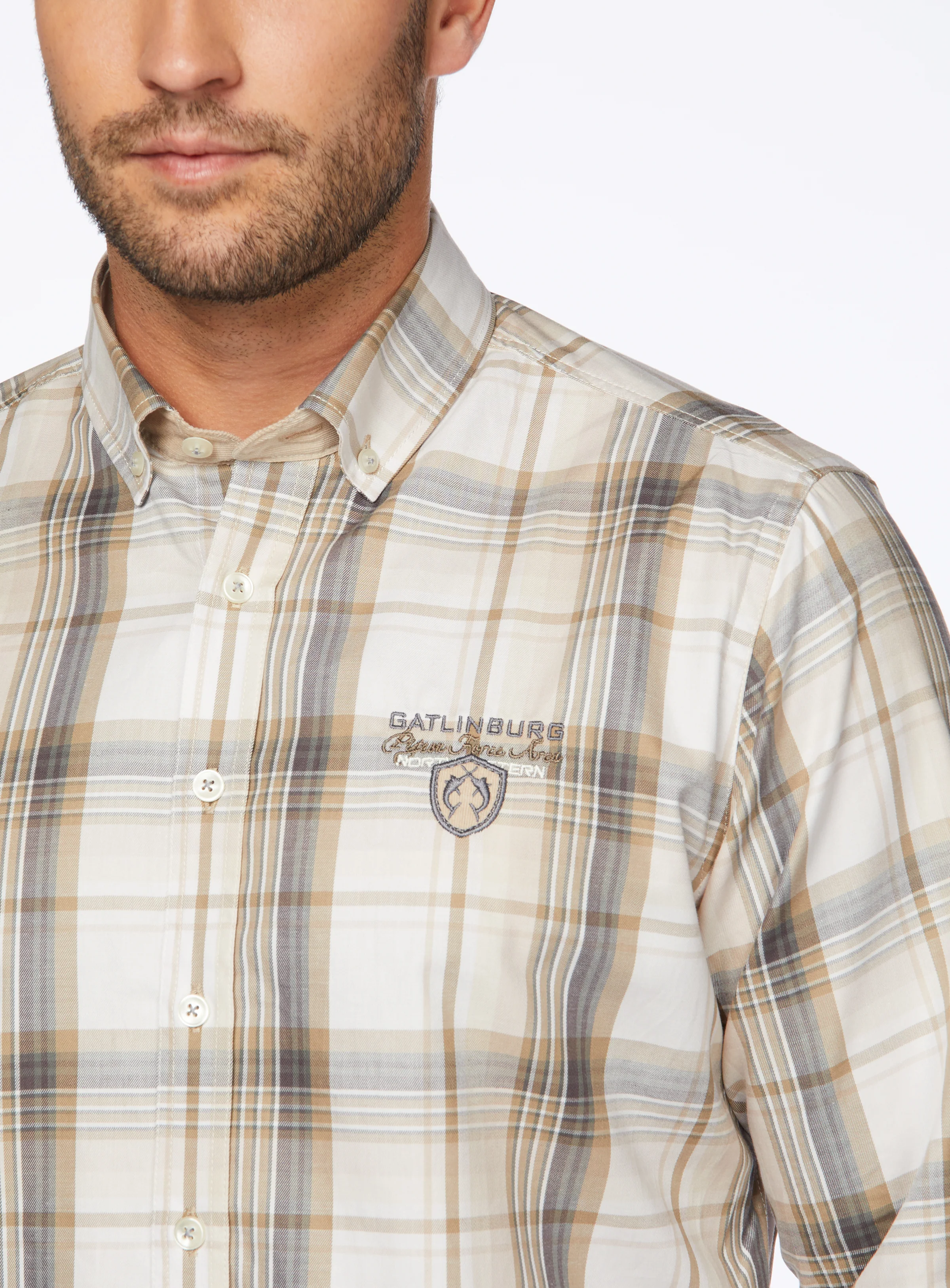 Chemise à imprimé de carreaux beiges - Image 2